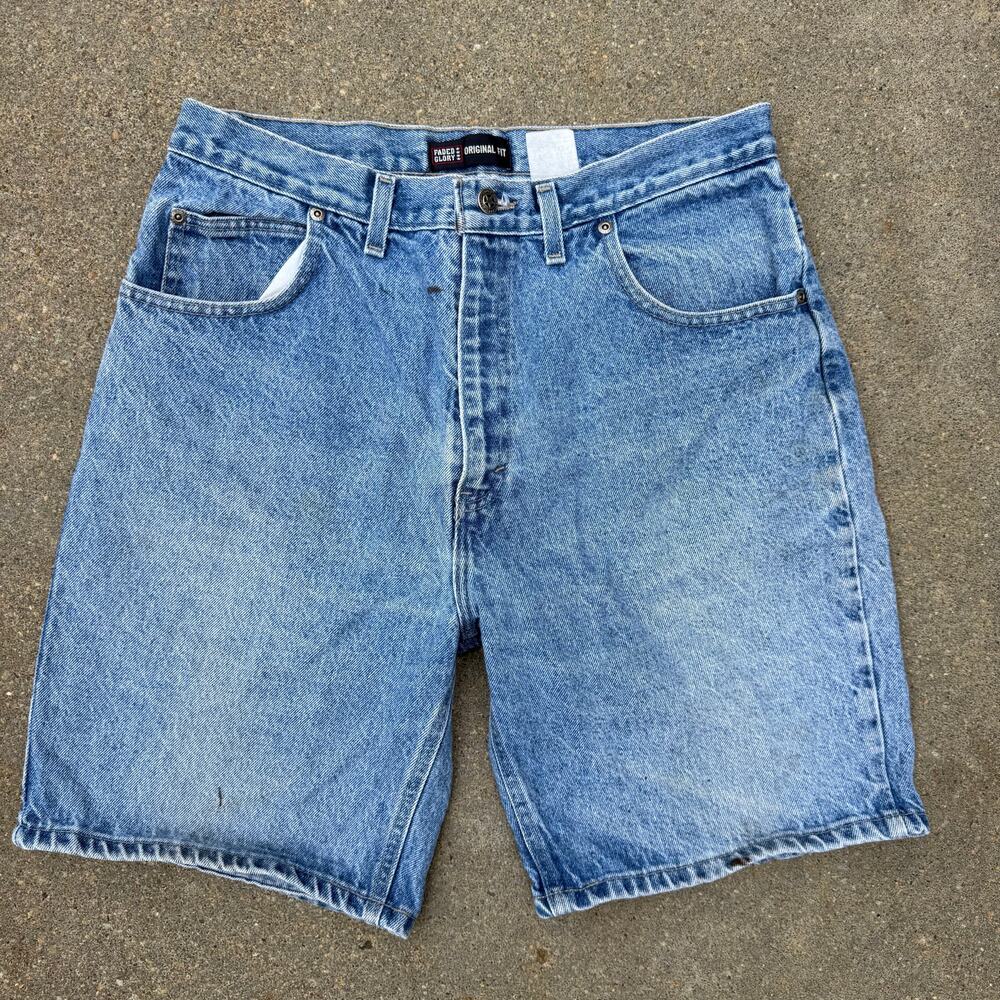 Vintage 90s Y2K Faded Glory Denim Jean Worn In Jorts Dad Shorts 33" Waist